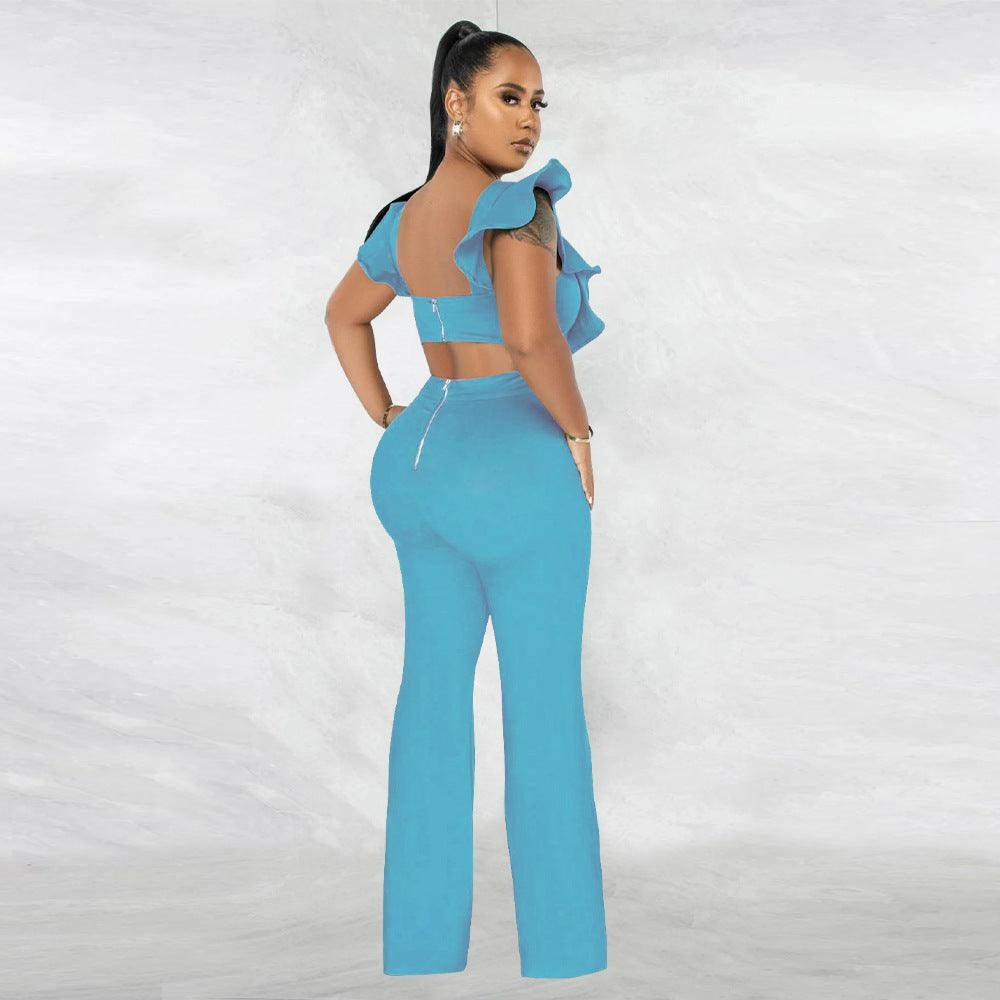 Liane Round neck jumpsuit-Light Blue - La Belle Gina Boutique