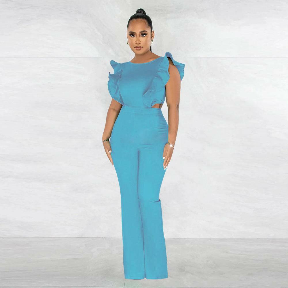 Liane Round neck jumpsuit-Light Blue - La Belle Gina Boutique