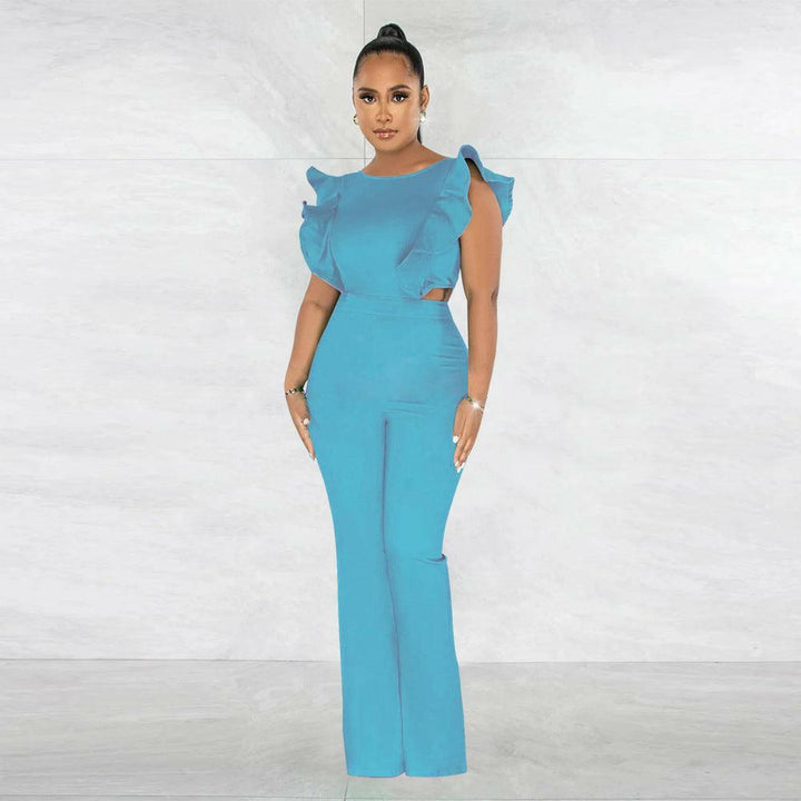 Liane Round neck jumpsuit-Light Blue - La Belle Gina Boutique