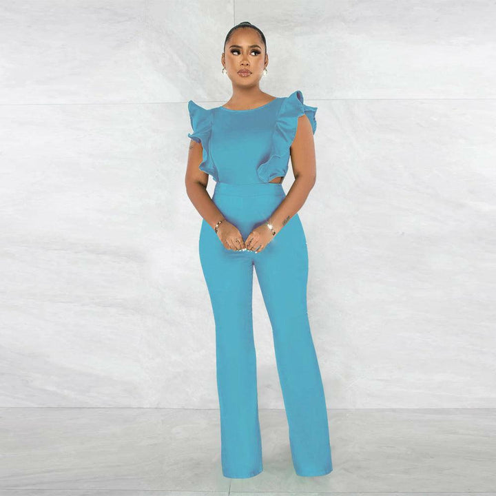 Liane Round neck jumpsuit-Light Blue - La Belle Gina Boutique