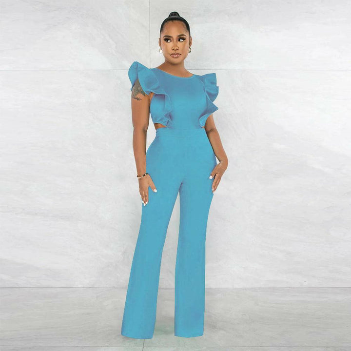 Liane Round neck jumpsuit-Light Blue - La Belle Gina Boutique