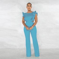 Liane Round neck jumpsuit-Light Blue - La Belle Gina Boutique