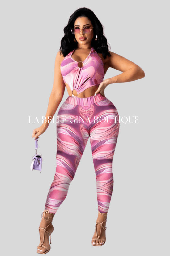 Lidia chest ring cut out print jumpsuit-Rose - La Belle Gina Boutique