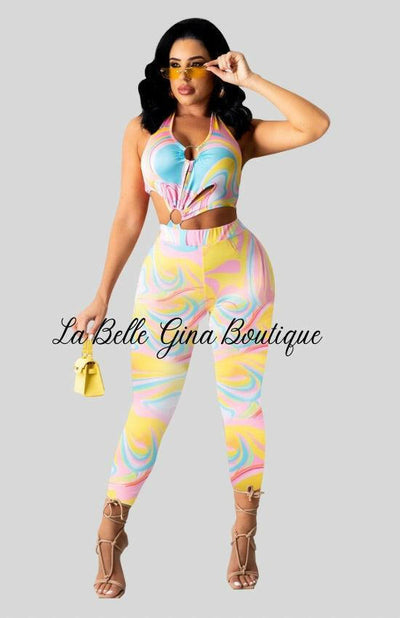 Lidia chest ring cut out print jumpsuit-Yellow - La Belle Gina Boutique