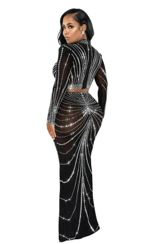 Lora rhinestones sheer Black set - La Belle Gina Boutique