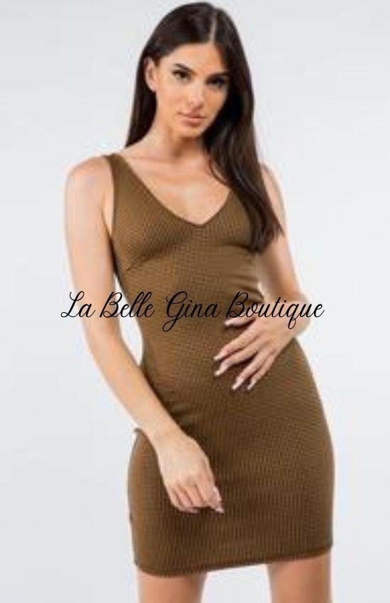 Lora sleeveless V-neck mini dress-Caramel - La Belle Gina Boutique