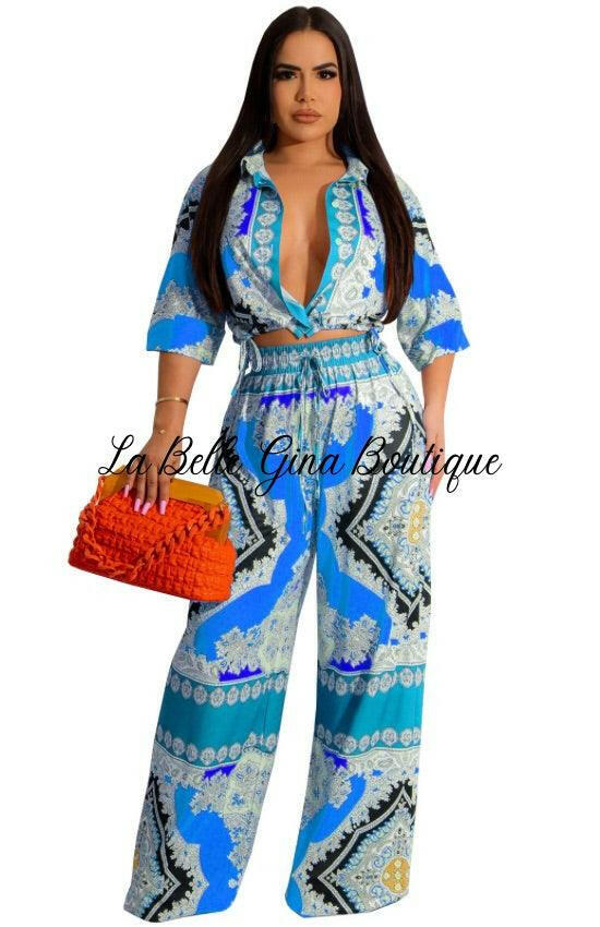 Lucie Casual Print Top And Pants Two-piece set- - La Belle Gina Boutique