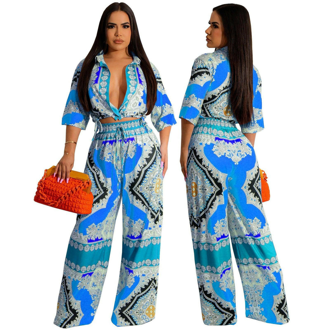 Lucie Casual Print Top And Pants Two-piece set- - La Belle Gina Boutique