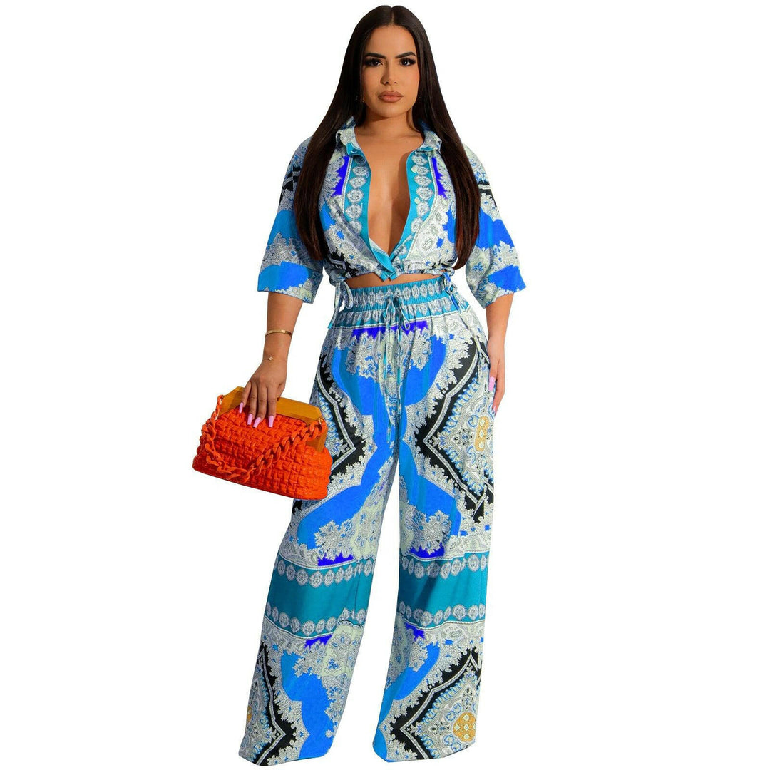 Lucie Casual Print Top And Pants Two-piece set- - La Belle Gina Boutique