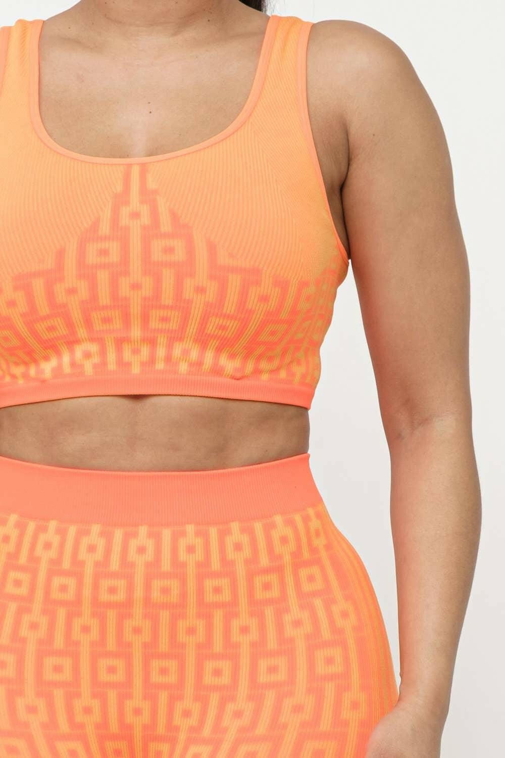 Marlie seamless print tank top and shorts set-Neon Orange - La Belle Gina Boutique