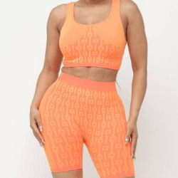 Marlie seamless print tank top and shorts set-Neon Orange - La Belle Gina Boutique