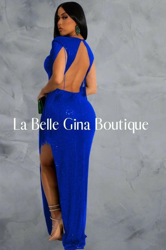 Marthe beaded fringe sleeveless maxi dress-blue - La Belle Gina Boutique