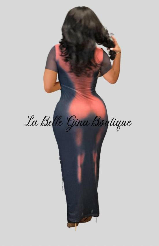 Marthe Full Body Positioning Printing Short Sleeves Long Dress-Brown - La Belle Gina Boutique