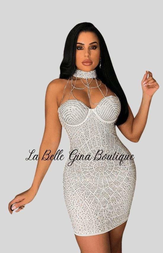 Mirtha tight chest tassel hot drill dress-white - La Belle Gina Boutique