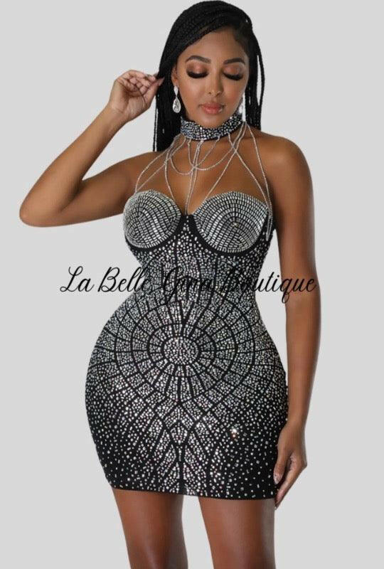 Mirtha tight chest tassel hot drill Mini dress-black - La Belle Gina Boutique