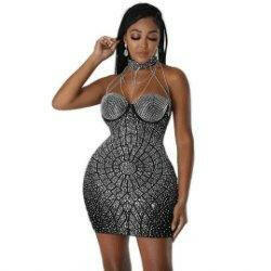 Mirtha tight chest tassel hot drill Mini dress-black - La Belle Gina Boutique
