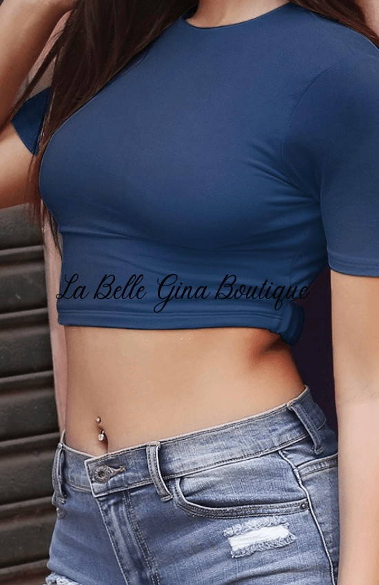 MY open back elastic short sleeves crop top - La Belle Gina Boutique