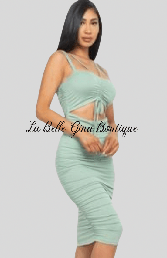 MYA cut out front drwastring bodycon dress - La Belle Gina Boutique