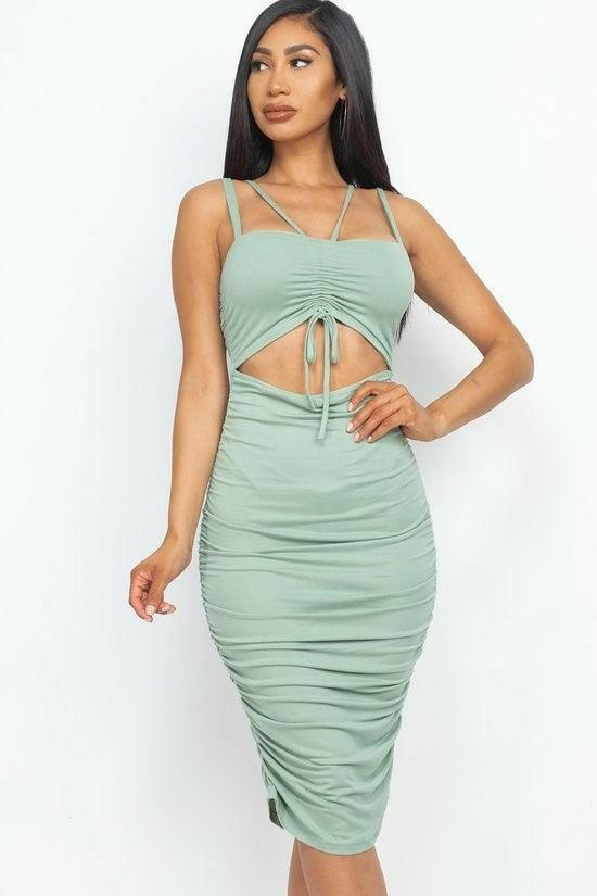 MYA cut out front drwastring bodycon dress - La Belle Gina Boutique