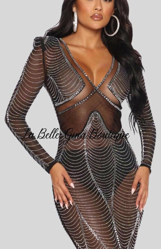 Mya sexy mesh Maxi dress - black - La Belle Gina Boutique