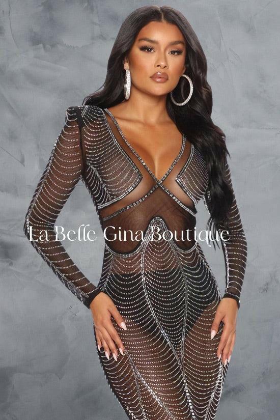 Mya sexy mesh Maxi dress - black - La Belle Gina Boutique