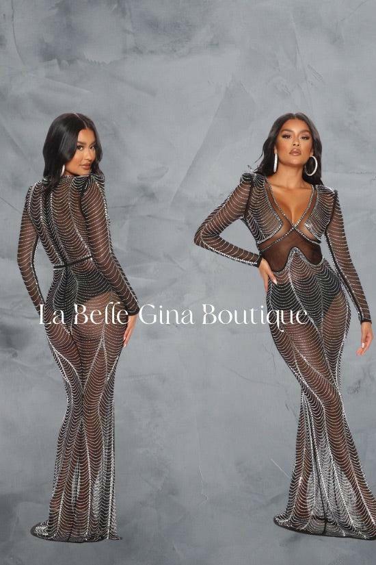 Mya sexy mesh Maxi dress - black - La Belle Gina Boutique