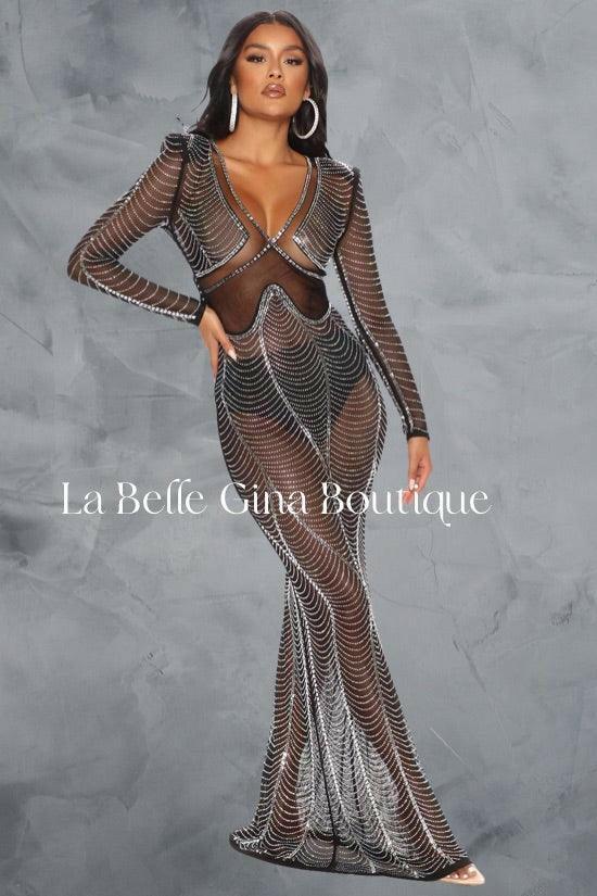 Mya sexy mesh Maxi dress - black - La Belle Gina Boutique