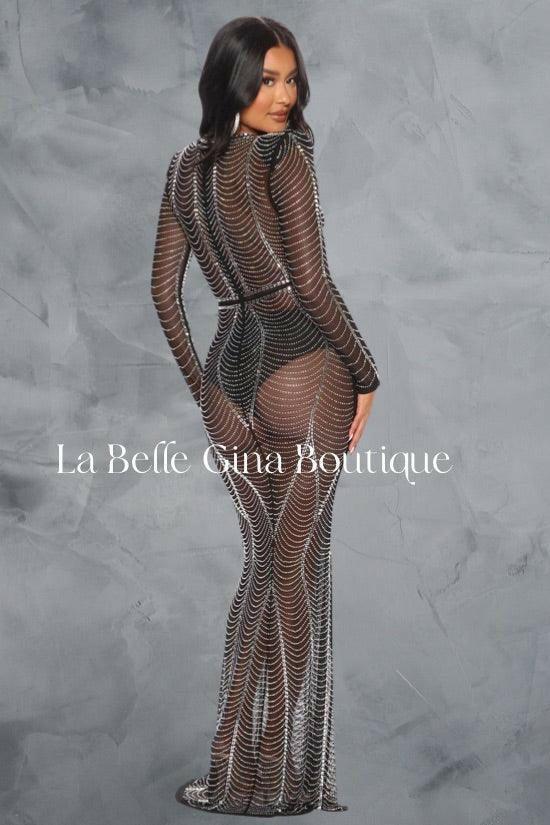 Mya sexy mesh Maxi dress - black - La Belle Gina Boutique