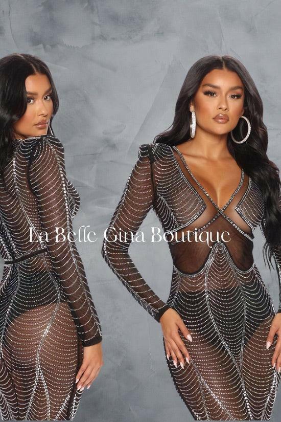 Mya sexy mesh Maxi dress - black - La Belle Gina Boutique