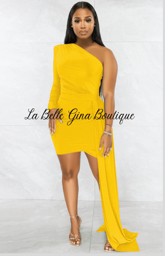 Mya single Sleeve Diagonal Neck Dress - La Belle Gina Boutique