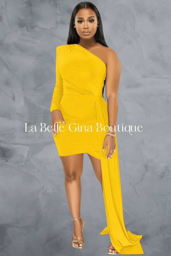 Mya single Sleeve Diagonal Neck Dress - La Belle Gina Boutique