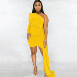 Mya single Sleeve Diagonal Neck Dress - La Belle Gina Boutique