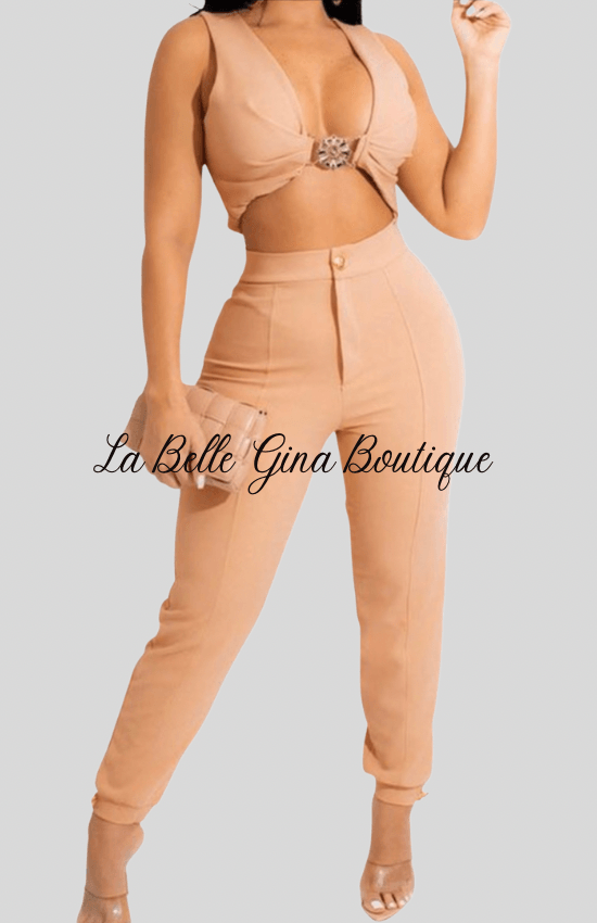 NEL set V neck sleeveless top with pants - La Belle Gina Boutique