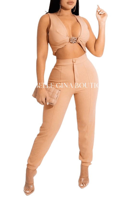 NEL set V neck sleeveless top with pants - La Belle Gina Boutique