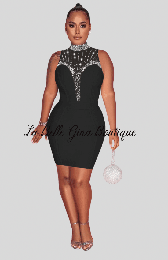 Nelle hot drilling mesh sleeveless dress-black - La Belle Gina Boutique