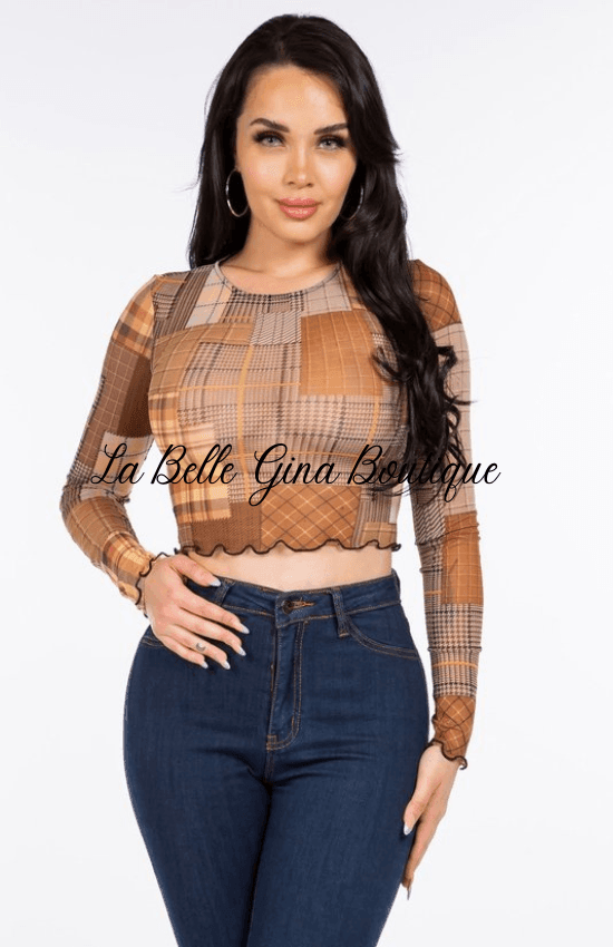 NELLE long sleeve round neck sheer mesh top - La Belle Gina Boutique