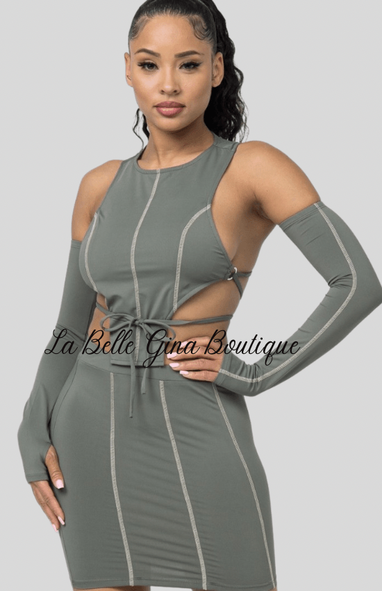NELLIE 3 piece set with removable sleeves open back string tie set - La Belle Gina Boutique