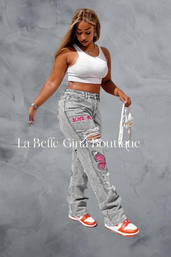 Nia hole fashion jeans - La Belle Gina Boutique