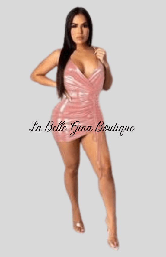 NIA lurex V neck drwastring cami dress - La Belle Gina Boutique