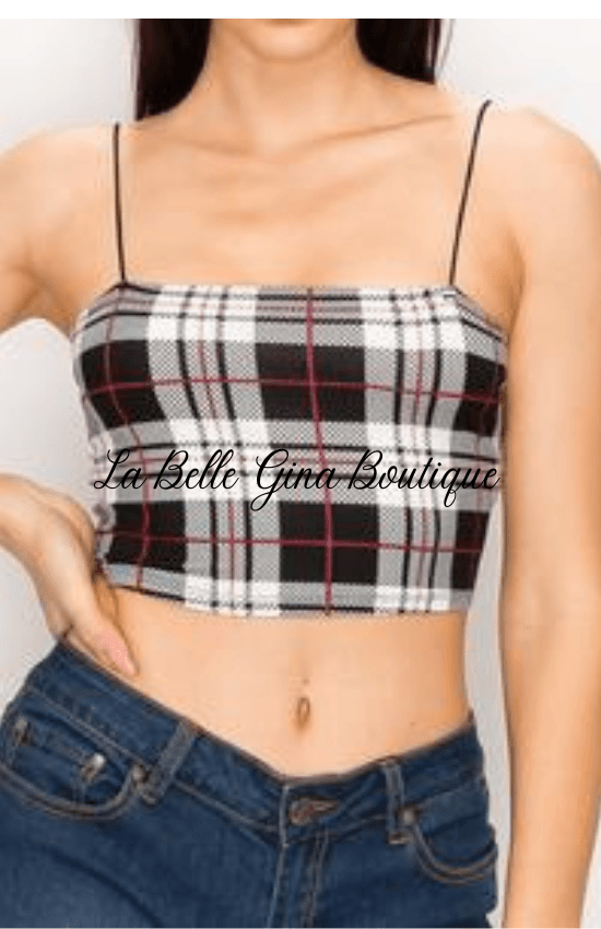 Nia sleeveless plaid printed crop top - La Belle Gina Boutique