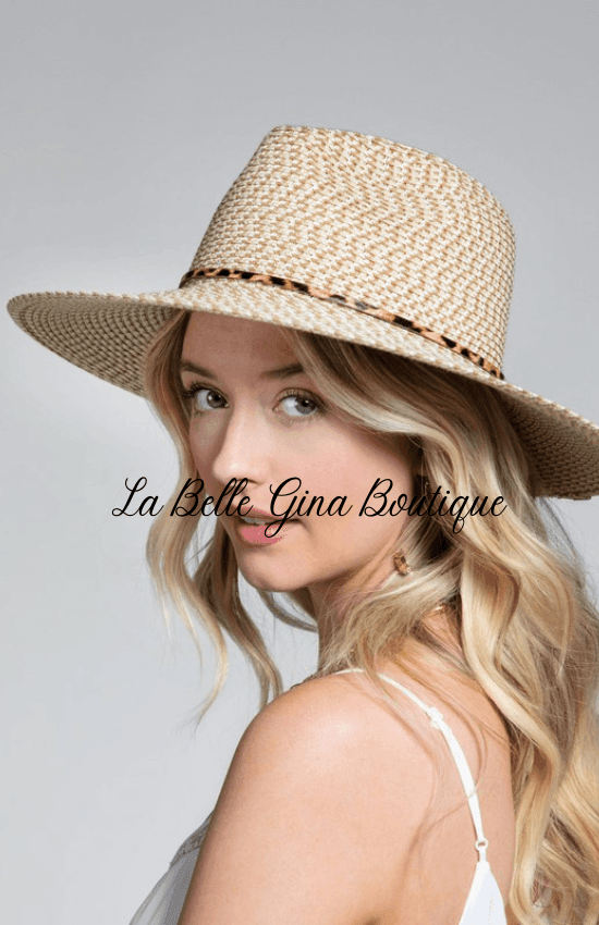 Panama Woven Natural print band Hat - La Belle Gina Boutique