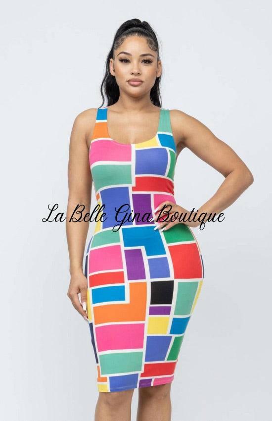 Rose Print Bodycon Mini Dress-Multi - La Belle Gina Boutique