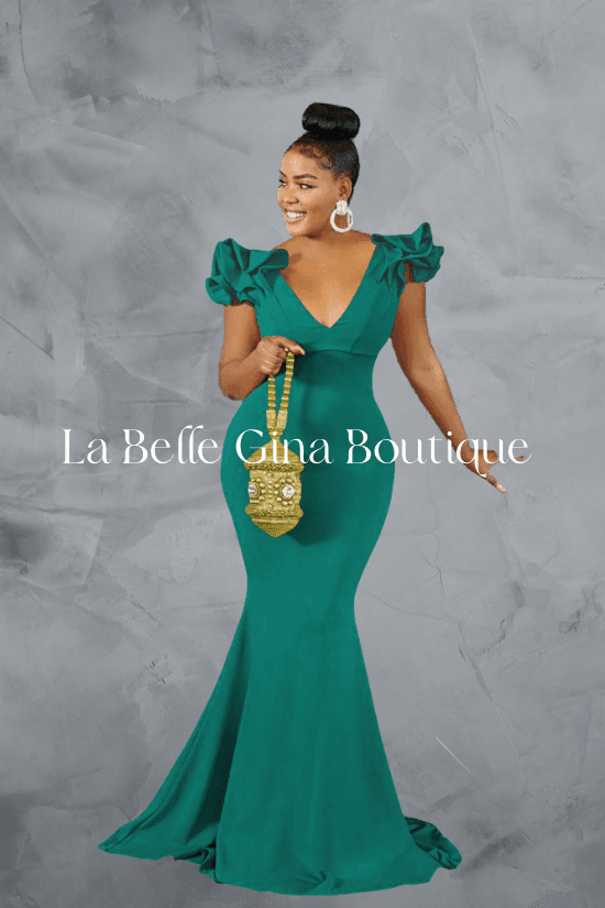 Sali V neck sleeveless dress Green - La Belle Gina Boutique