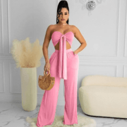 Saly Slim Wrap chest Casual two piece sets-pink - La Belle Gina Boutique