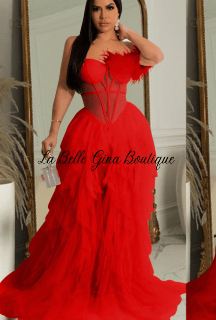 Sandia fashion sleeveless wrapped chest mesh maxi dress-Red - La Belle Gina Boutique