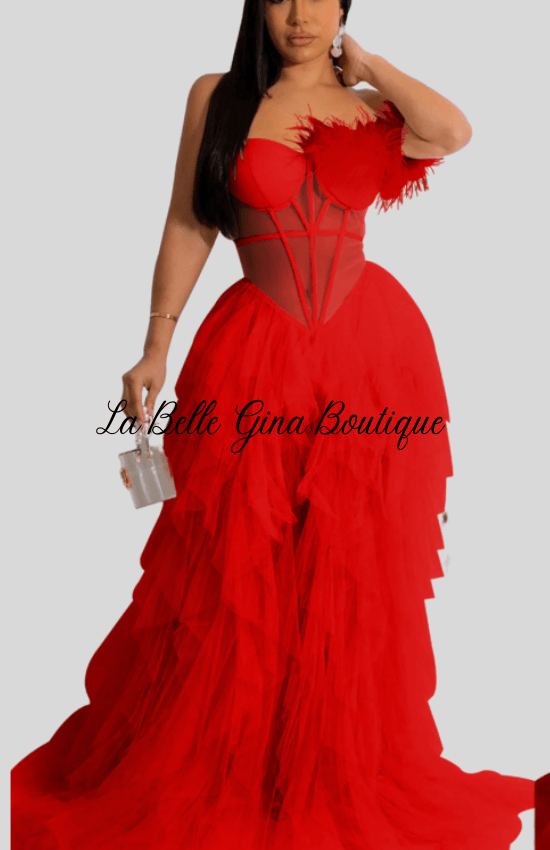 Sandia fashion sleeveless wrapped chest mesh maxi dress-Red - La Belle Gina Boutique