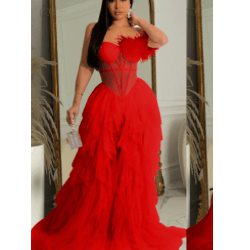 Sandia fashion sleeveless wrapped chest mesh maxi dress-Red - La Belle Gina Boutique