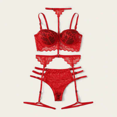 Sara Three-piece cup push up bra lingerie-red - La Belle Gina Boutique