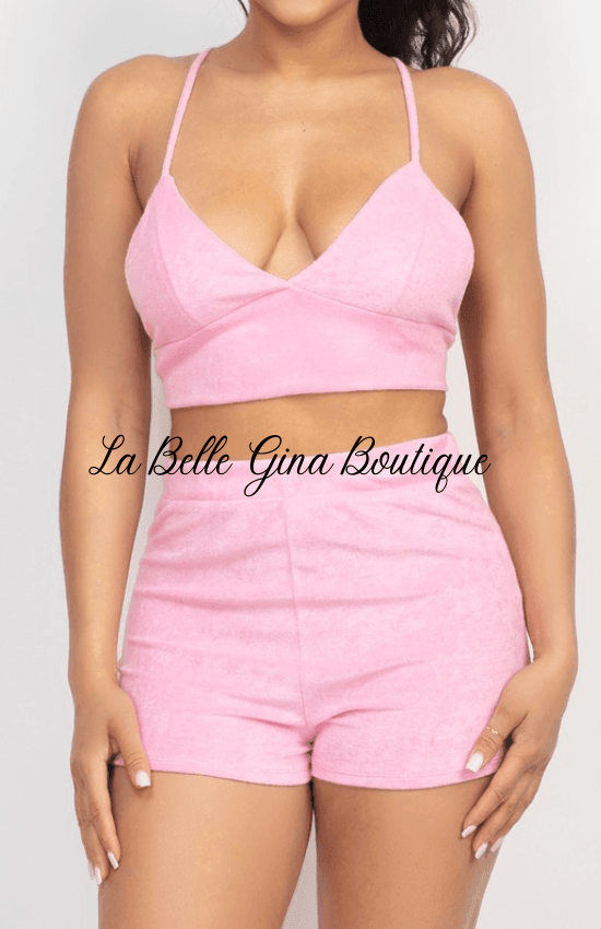 Sara towel bralette top and back crisscross cami straps set - La Belle Gina Boutique