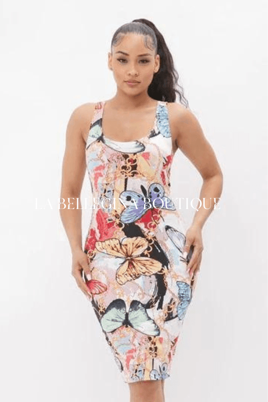 sasha brushed dty butterflies and chain print detailed tank mini dress. - La Belle Gina Boutique